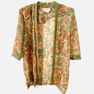 Vintage Miss Dorby Petites Open Front Kimono Type Cover Up Floral Print Trimmed